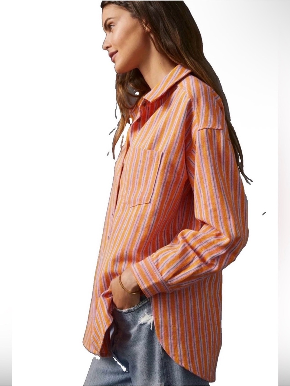 Pilcro Anthropologie Oxford Tunic Striped Button Down Size M
